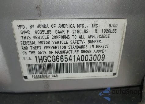 2001 Honda Accord 2.3 Lx z USA, uszkodzony, nr VIN 1HGCG66541A003009